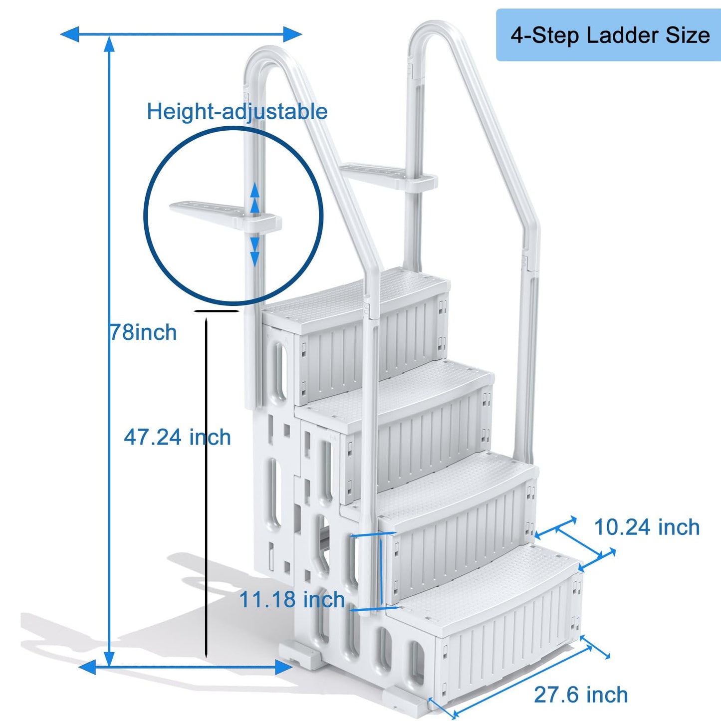 ROMIVO Pool Steps for Above Ground & Inground Pool, 4-Step Heavy Duty Pool Ladder with Double Handrails, 500 LBS Capacity, Anti-Slip Pool Stairs for 48"– 56" Pools, Easy Assembly with Video Guide Grey