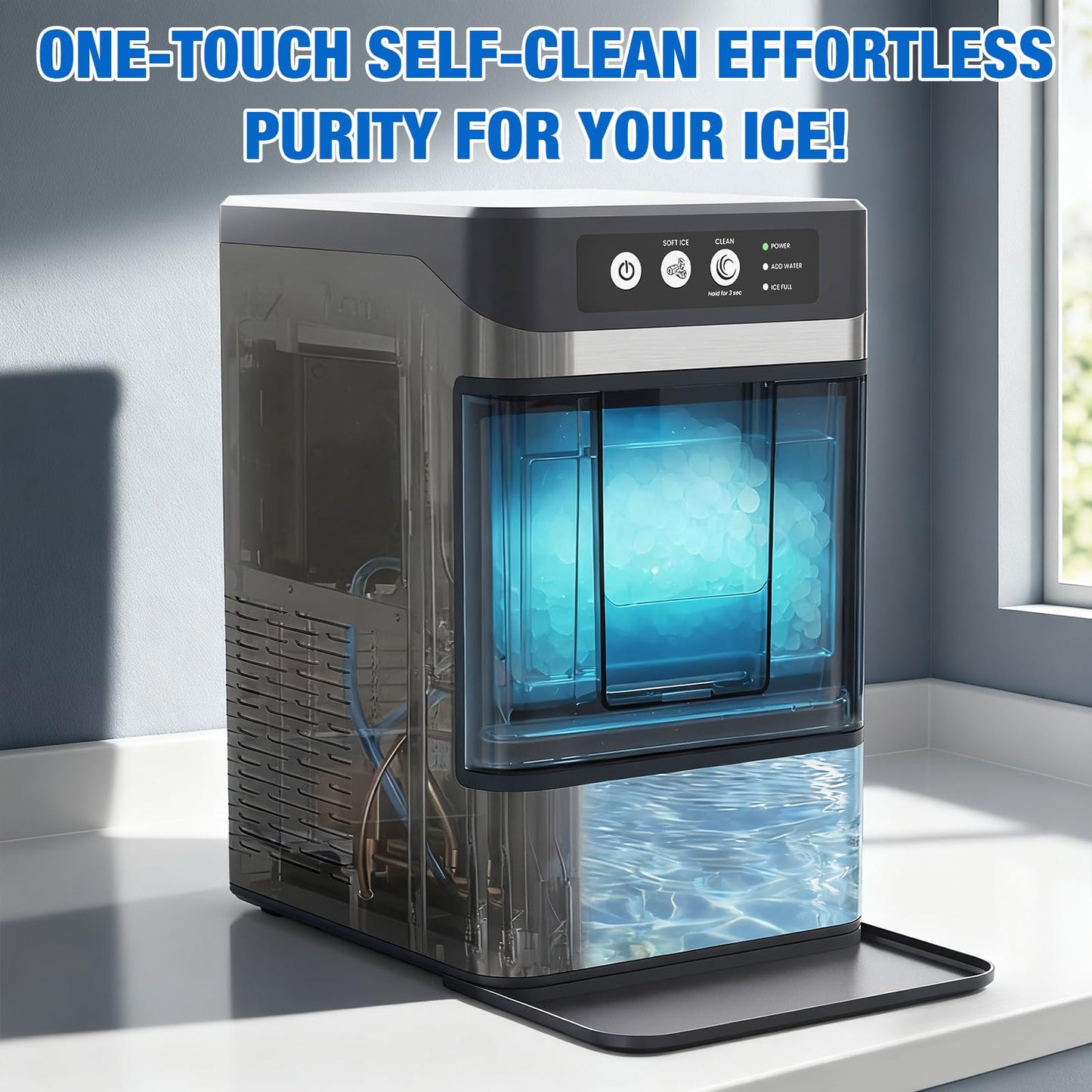 MOMOKOVA Nugget Ice Maker Countertop for Chewable Ice, 41lbs/24H Portable Pellet Ice Machine with One-Click Operation Self-Cleaning for Home, Kitchen, Bar, Office, Party (Silver)