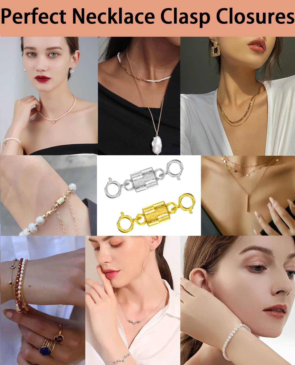 925 Silver Magnetic Necklace Clasps, Magnetic Necklace Clasps and Closures for Bracelet Necklace Extender (8pcs Gold)