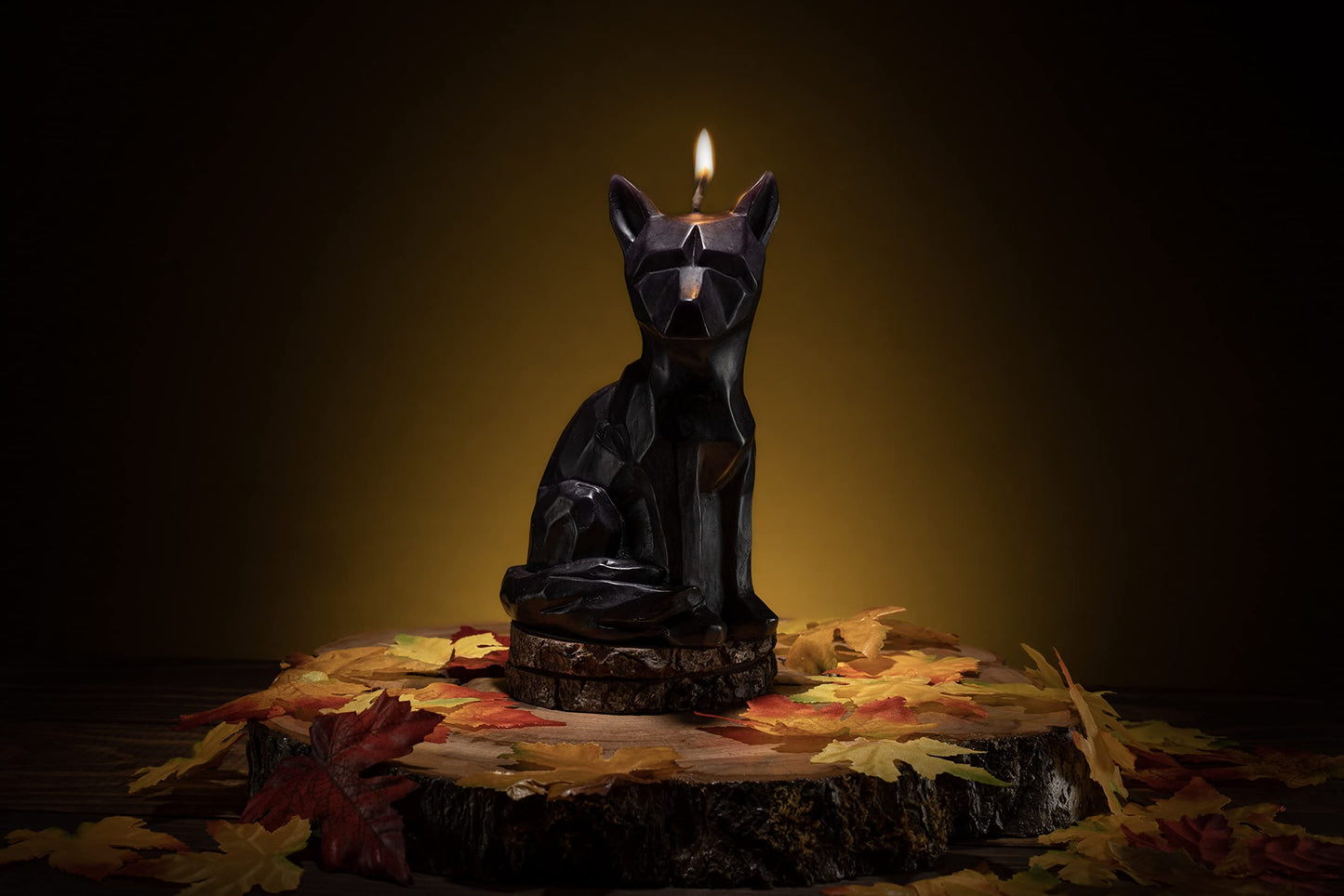 Geometric Fox Candle - Spooky Unique Gift for Animal Lovers - Goth, Gothic Skeleton Candle 7" H - Burns for 5 Hours"