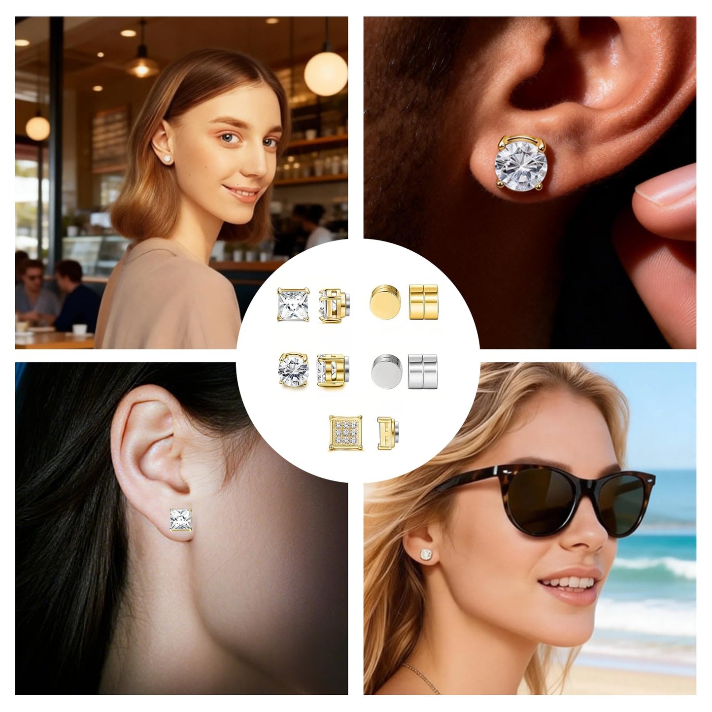 5 Pairs Magnetic Earrings for Men, Non-Piercing Clip On Stud Earrings Set, 4 Pairs Gold and 1 Pair Silver for Sensitive Ears, Stylish Everyday Wear