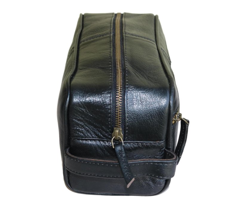 jaald Men's Genuine Leather Toiletry Bag Small Shaving Bags Grooming for Travel Groomsmen Gift Men Women Hanging Zippered Makeup Bathroom Cosmetic Pouch Case Make Up kit
