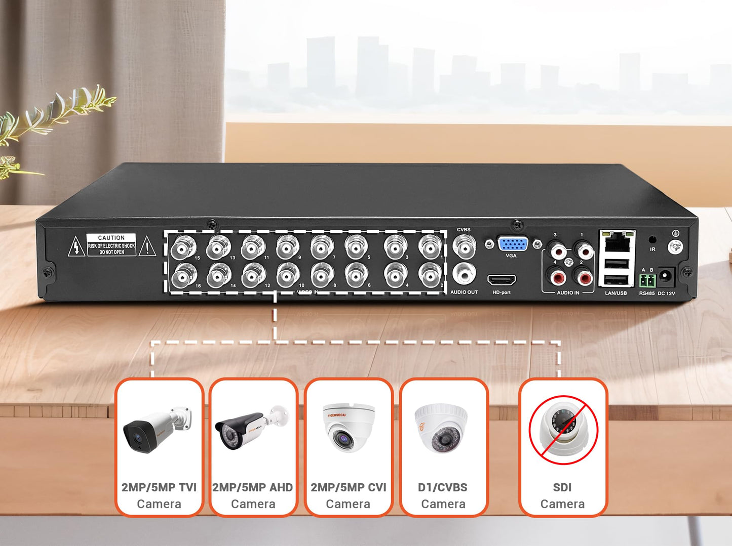 TIGERSECU Super HD 1080P 16 Channel DVR Security Recorder with 4TB Hard Drive, Hybrid 6-in-1 CCTV DVR Recorder Compatible with 2MP and 5MP TVI, AHD, CVI, Analog, RS485 PTZ and IP Cameras