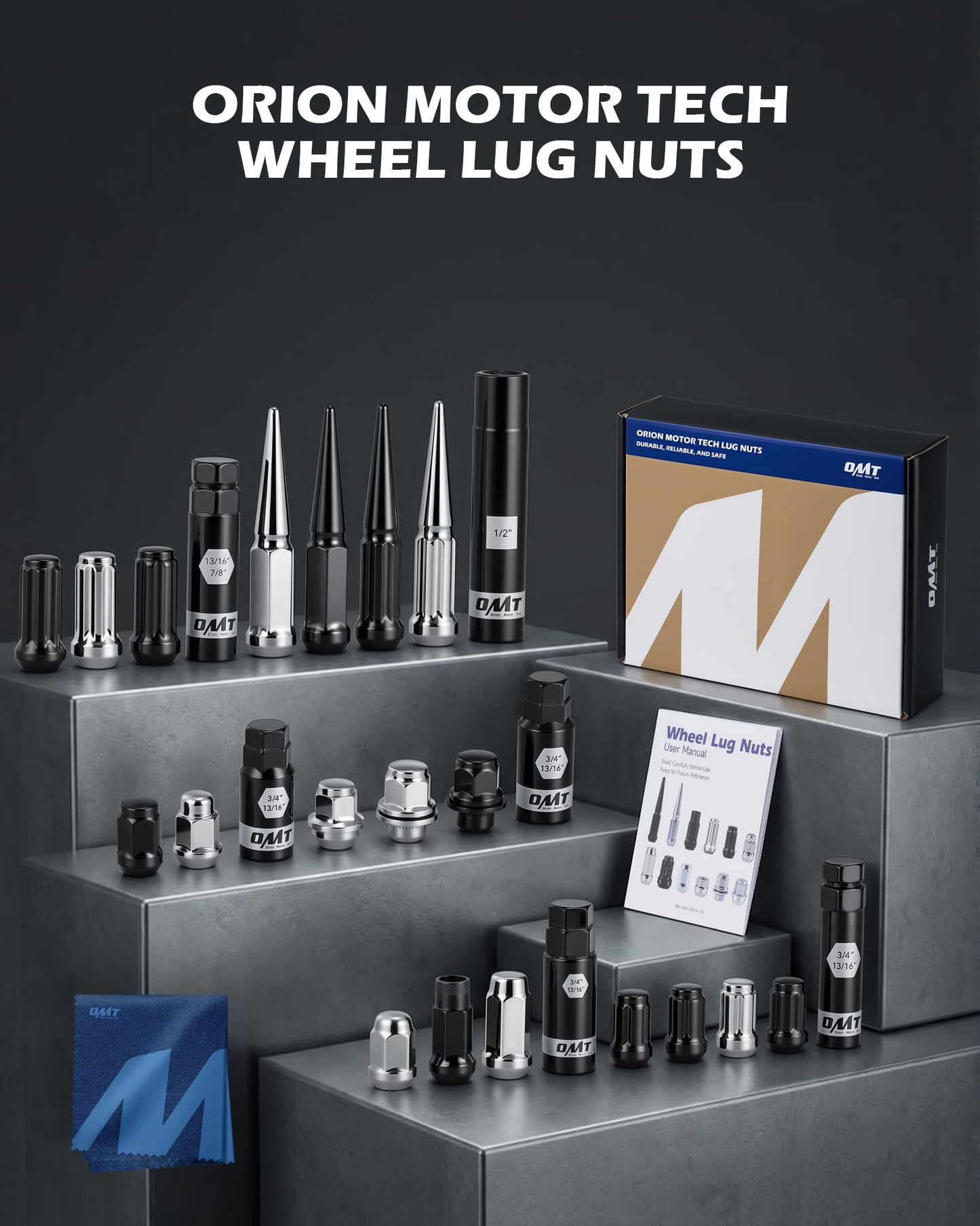 Orion Motor Tech M12x1.25 Lug Nuts, 12mmx1.25 Wheel Lug Nuts Compatible with Infiniti Nissan Subaru Suzuki and More, Open End Lug Nut Set, Set of 20, Black