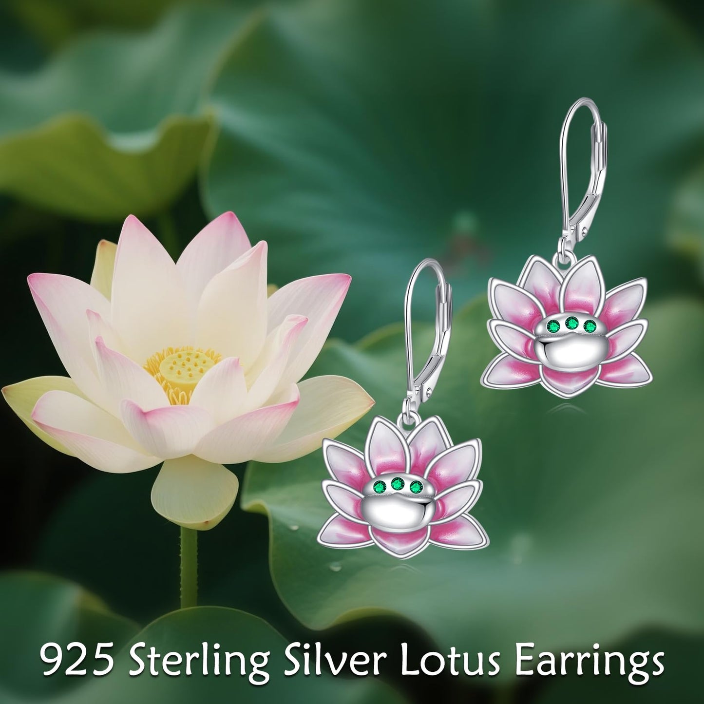 TIGER RIDER Pink Lotus 925 Sterling Silver Leverback Earrings Flora Jewelry Gift for Women Birthday Christmas
