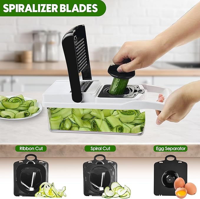 Vegetable Chopper, 10 Blades Slicer Onion Dicer, Multi 23-in-1 Veggie Mandoline Food Cutter for Tomato Fruit, Vegetable cutter with Hand Protector, Egg Separator & Slicer, Container(Black)