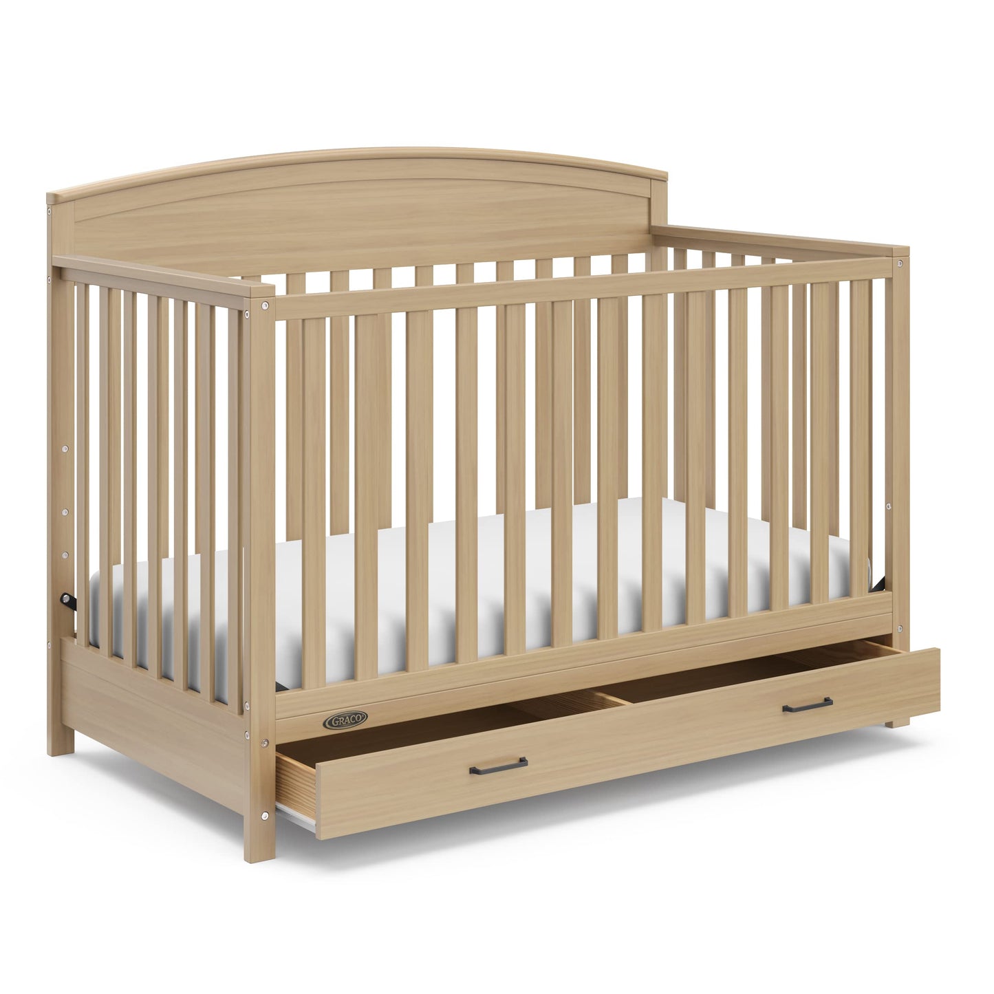 Graco Benton 5-in-1 Convertible Crib with Drawer â GREENGUARD Gold Certified, Converts from Baby Crib to Toddler Bed, Daybed and Full-Size Bed, Full-Size Nursery Storage Drawer (Driftwood)