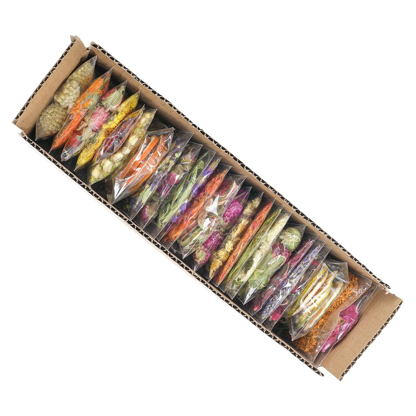 Natural Dried Fruit and Flower Kit for DIY Crafts - 25 Bags, Ideal for Soap Making, Candle Making, Resin Jewelry, Bath Bombs, and Nail Art - Includes Rose Petals, Rosebuds, Lilium, Jasmine, and More