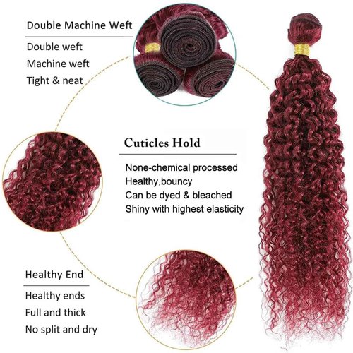 Fabimiya Bundles Human Hair Jerry Curly Burgundy 99J Human Hair Bundles Unprocessed Brazilian Virgin Hair Bundles Burgundy 99J Human Hair Bundles Quick Weave Hair Extension