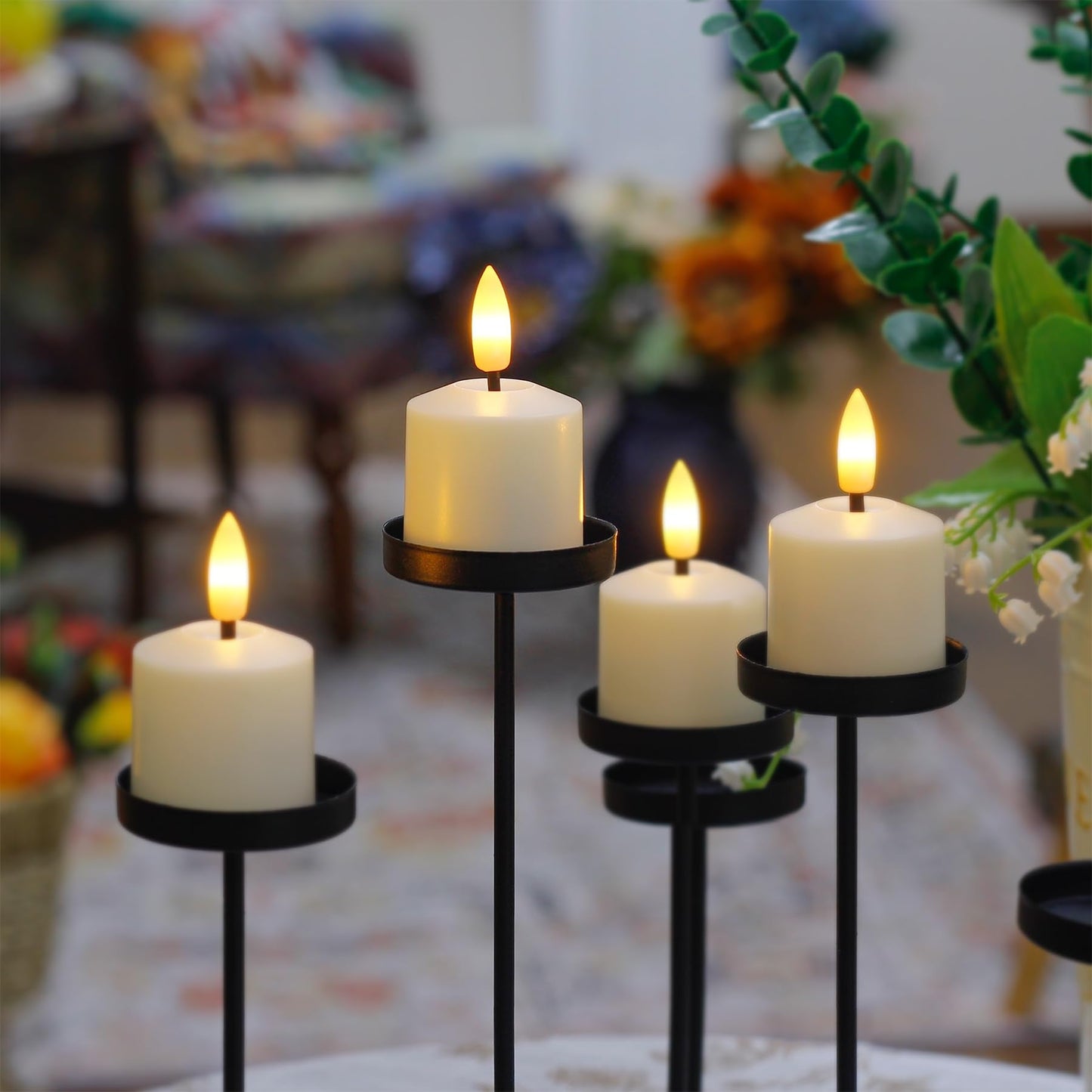 Mavandes Small Flickering Tea Light Flameless Candles with Battery and Remote,1.5" x2.5"" Ivory LED 2/4/6/8H Timer Votive Battery Operated Pillar Plastic Long Lasting 6pcs Tealight Candles"