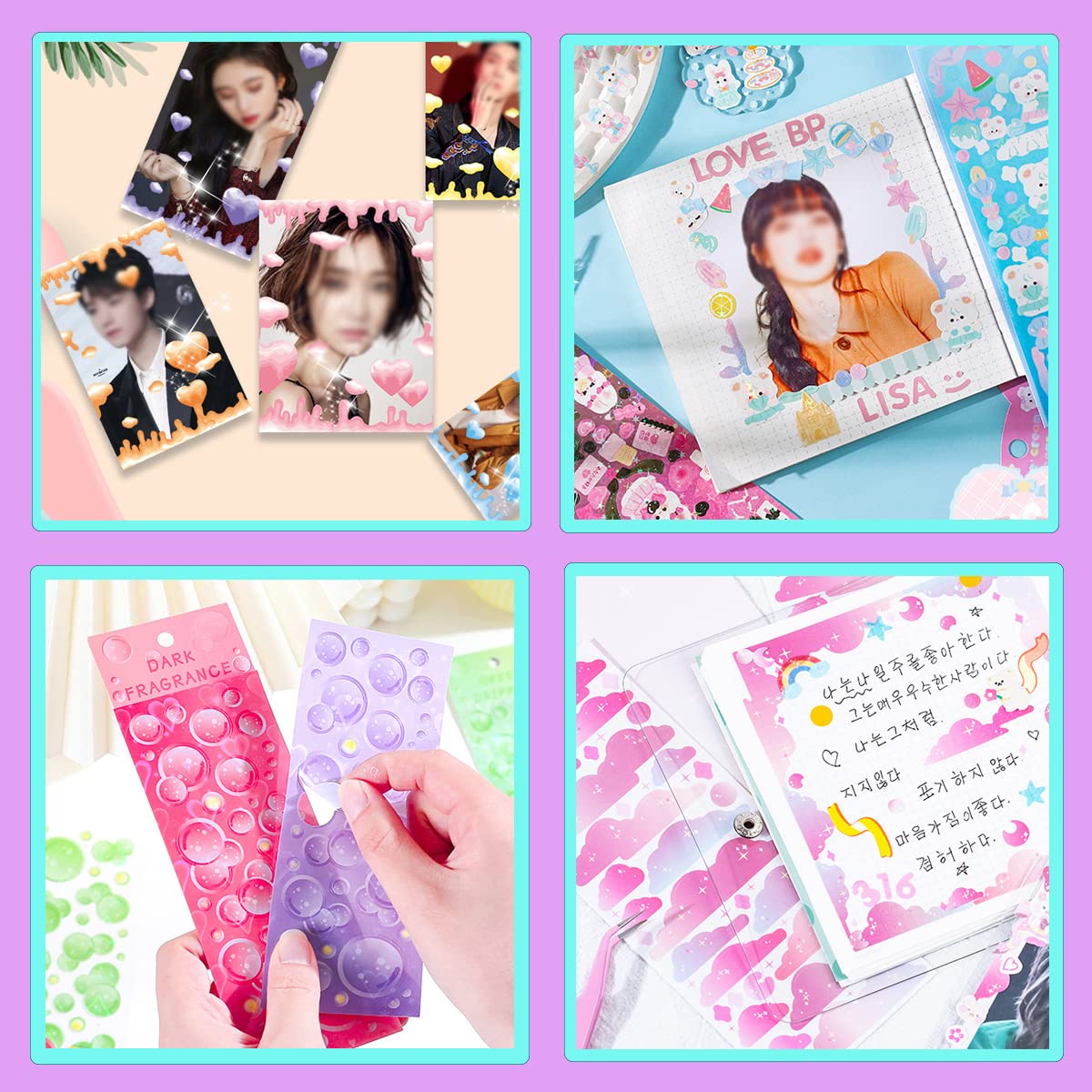 Lora Rossie 6 Kpop Photocard Holder Keychain Toploaders,50 Holographic Card Sleeves for Trading Cards Kpop Photocard,22 Ribbon Deco Korean Stickers for Photocards Binder Album Scrapbooking Top Loader