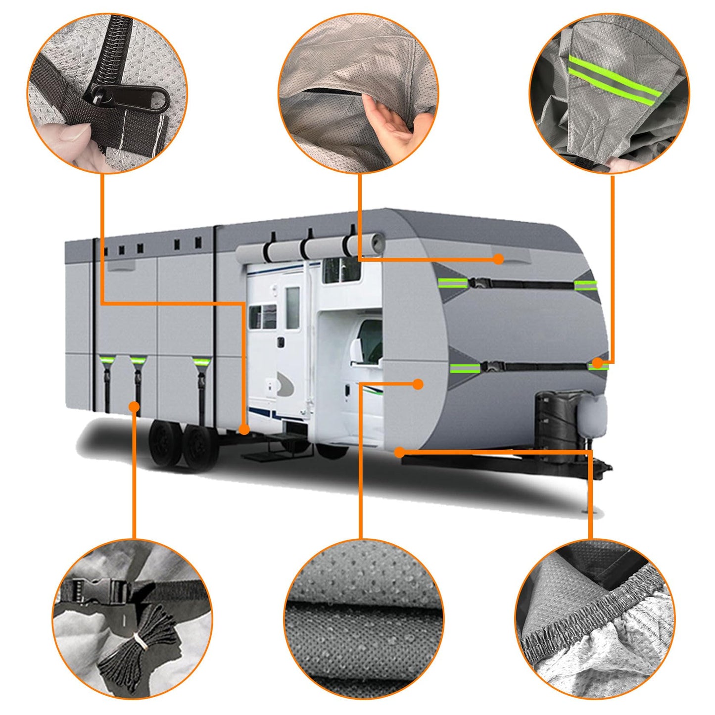 RV Covers Upgraded 8 Layers Top Camper Cover Windproof Travel Trailer RV Cover with Waterproof PU Coating Camper Cover Motorhome Camper Covers (Non-Woven Fabric Fits Travel Trailer 20' to 22')