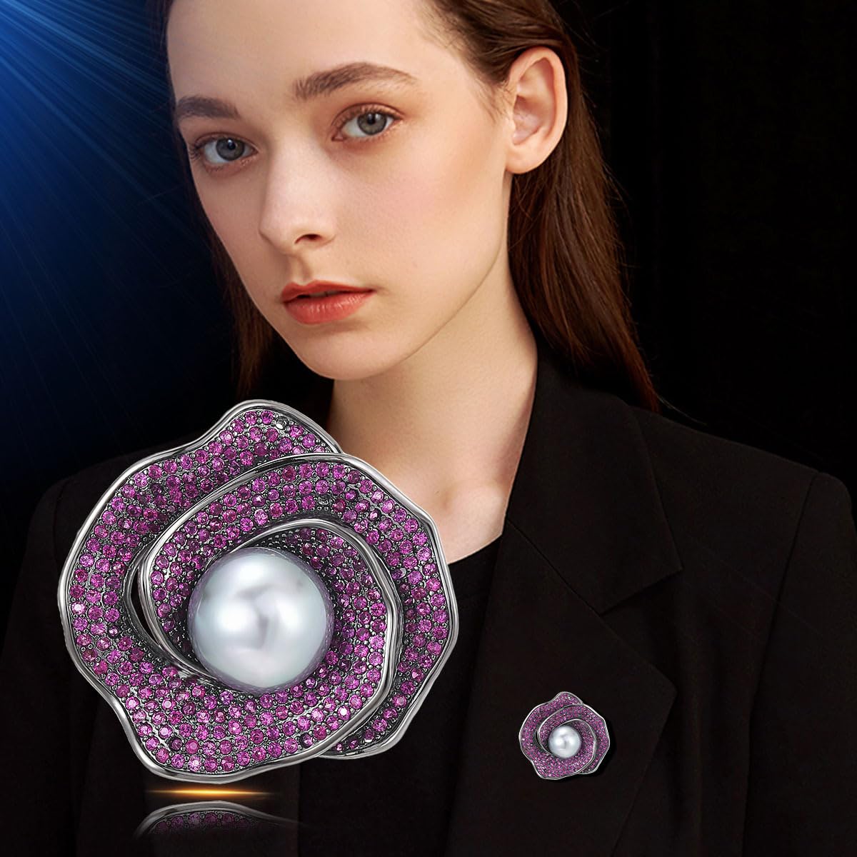UNVAK Purple Rhinestone Flower Brooch Pin for Women Flower Pearl Brooches Lapel Pin Party Jewelry Gift for Mother Wife
