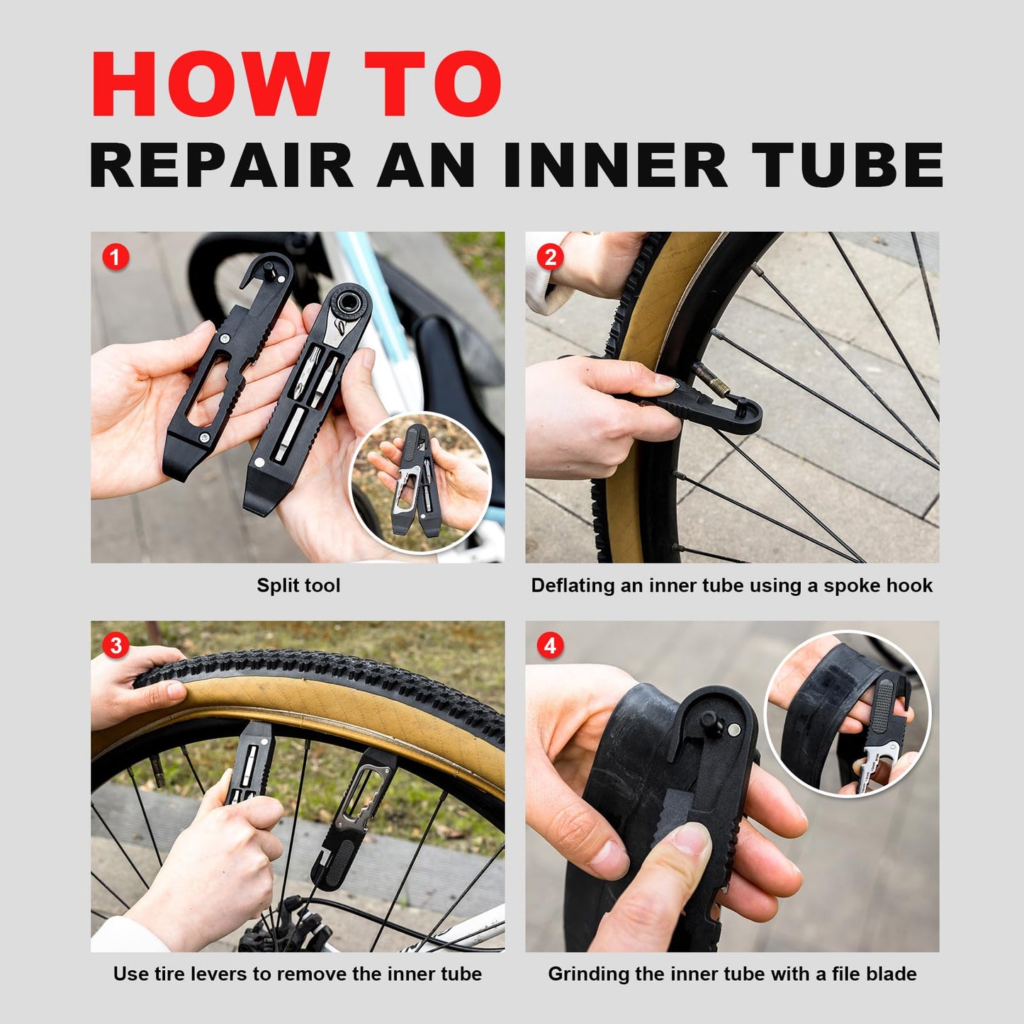EMERK Bike Tire Levers Kit - 14 in 1 Portable Bike Multitool with Mini Ratchet Wrench, Bike Tire Levers, Cone Wrenches & File Blade for MTB, Road Bicycle