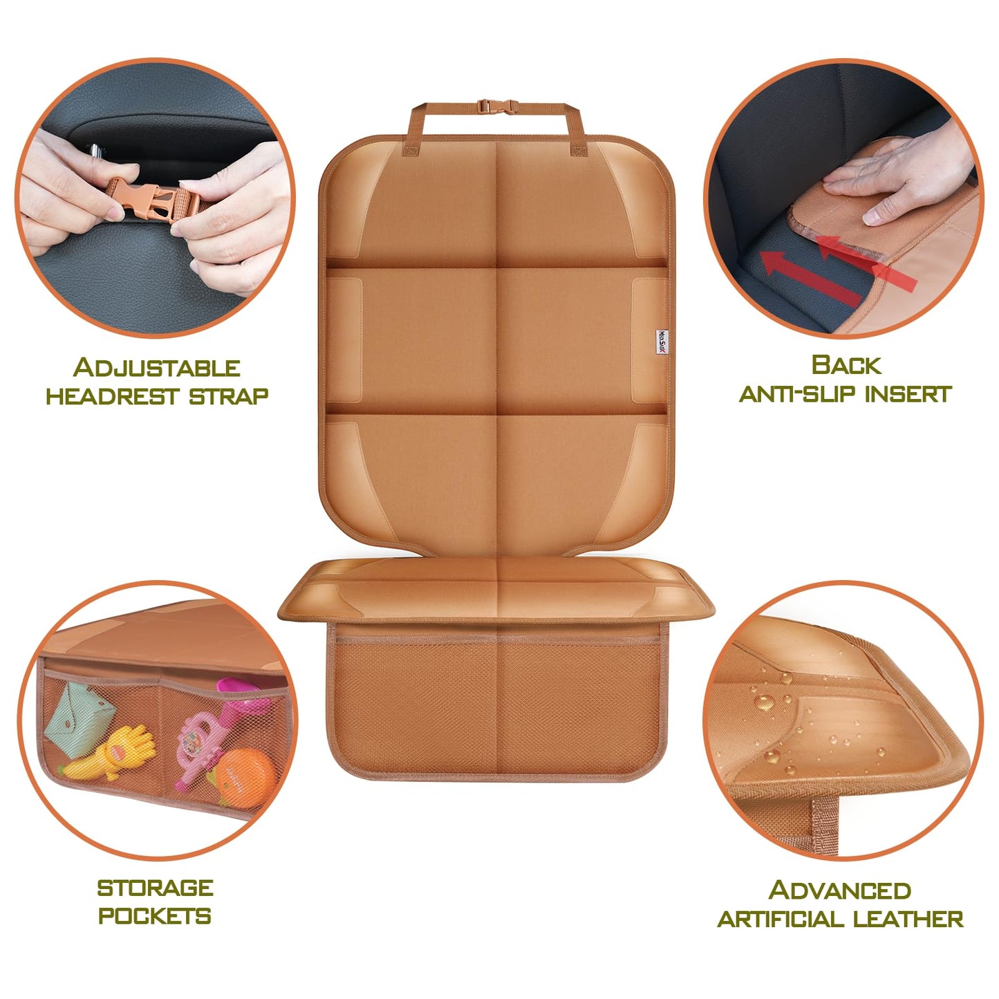 Meolsaek Car Seat Protector for Child Car Seat, Durable 600D Fabric Waterproof Car Seat Cover with Thick Pad Non-Slip Backing,No Imprints (Tan-1 pc)