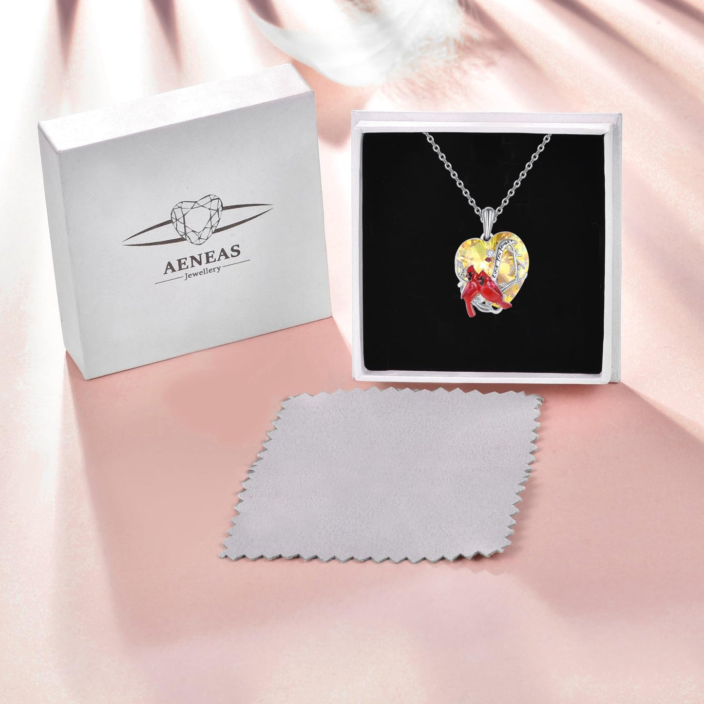 AENEAS Cardinal Heart Necklace Pendant Sterling Silver Cardinal Jewelry Red Bird Memorial Gifts for Mom Her Birthday