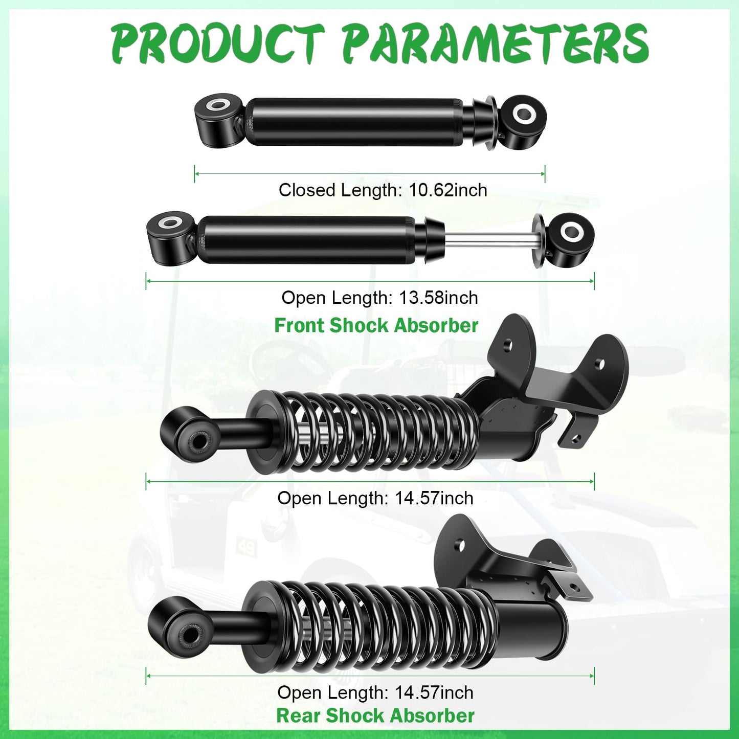 ILVGOLF Golf Cart Front Rear Shock Absorber for EZGO RXV 2008 Up Models, OEM 611724, 601246, 603024 for EZGO Shock Strut Assembly, Passenger Side and Driver Side and Rear