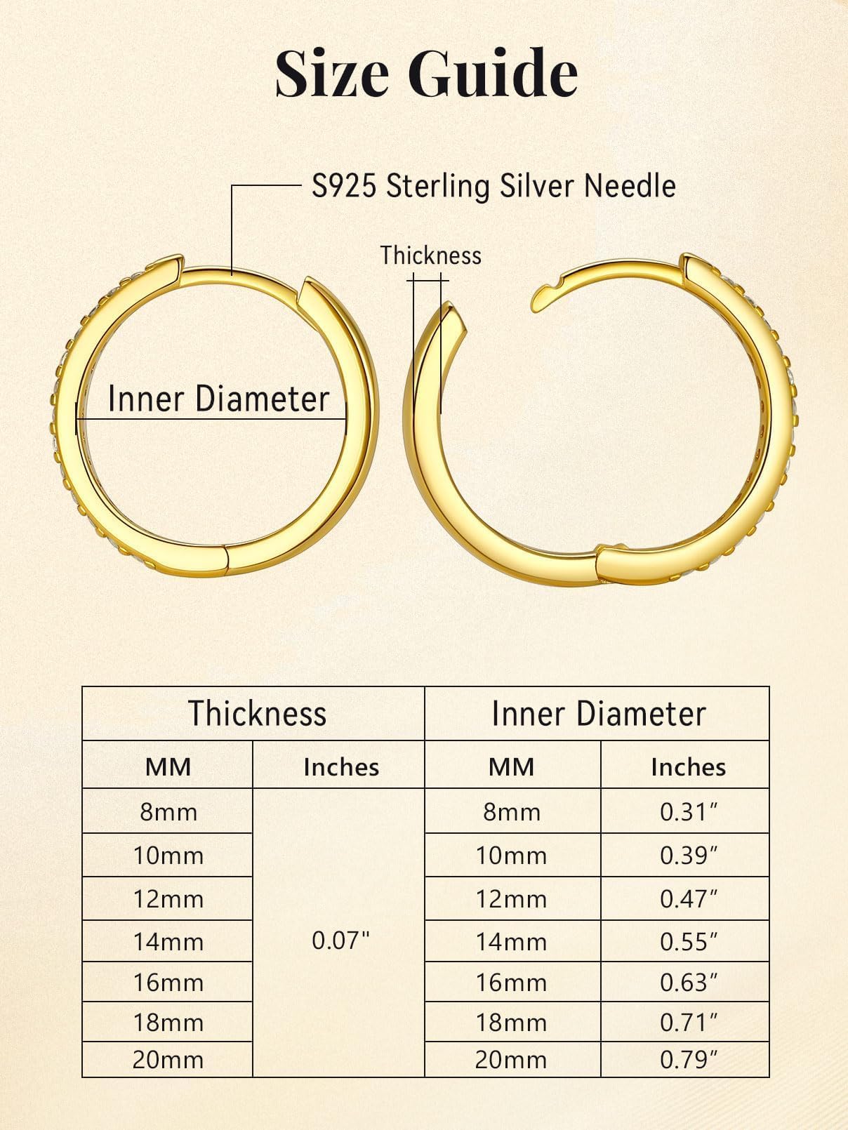 FaithHeart 925 Sterling Silver Cubic Zirconia Huggie Hoop Earrings, Small Silver Hoop Earring for Women, 14K Gold Hypoallergenic Cartilage Earrings for Women 8mm