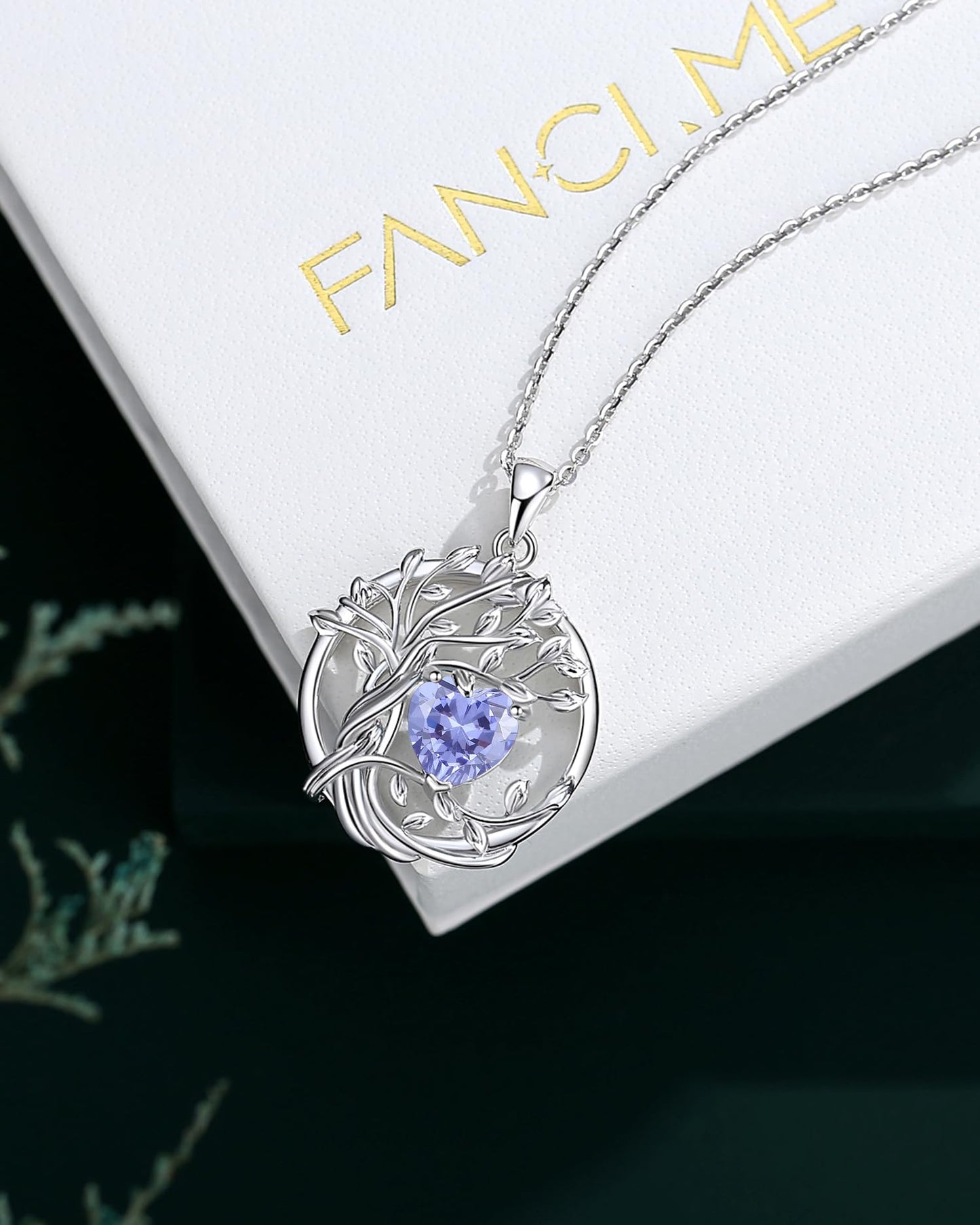 FANCIME Tree of life December Birthstone Necklace for Women Sterling Silver Tree Jewelry Created Tanzanite Pendant Gemstone Anniversary Birthday Mothers Day Gifts for Wife Mom Her