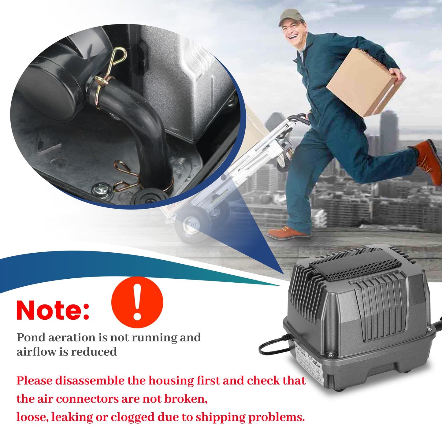 Pond Aerator|Septic Tank Air Pump| Premium Koi Fish Pond Aeration System| Applicable Depth 0-8 feet| 1.91CFM 4.35PSI 25W| Includes Two 20ft Rubber Airlines and Diffusers