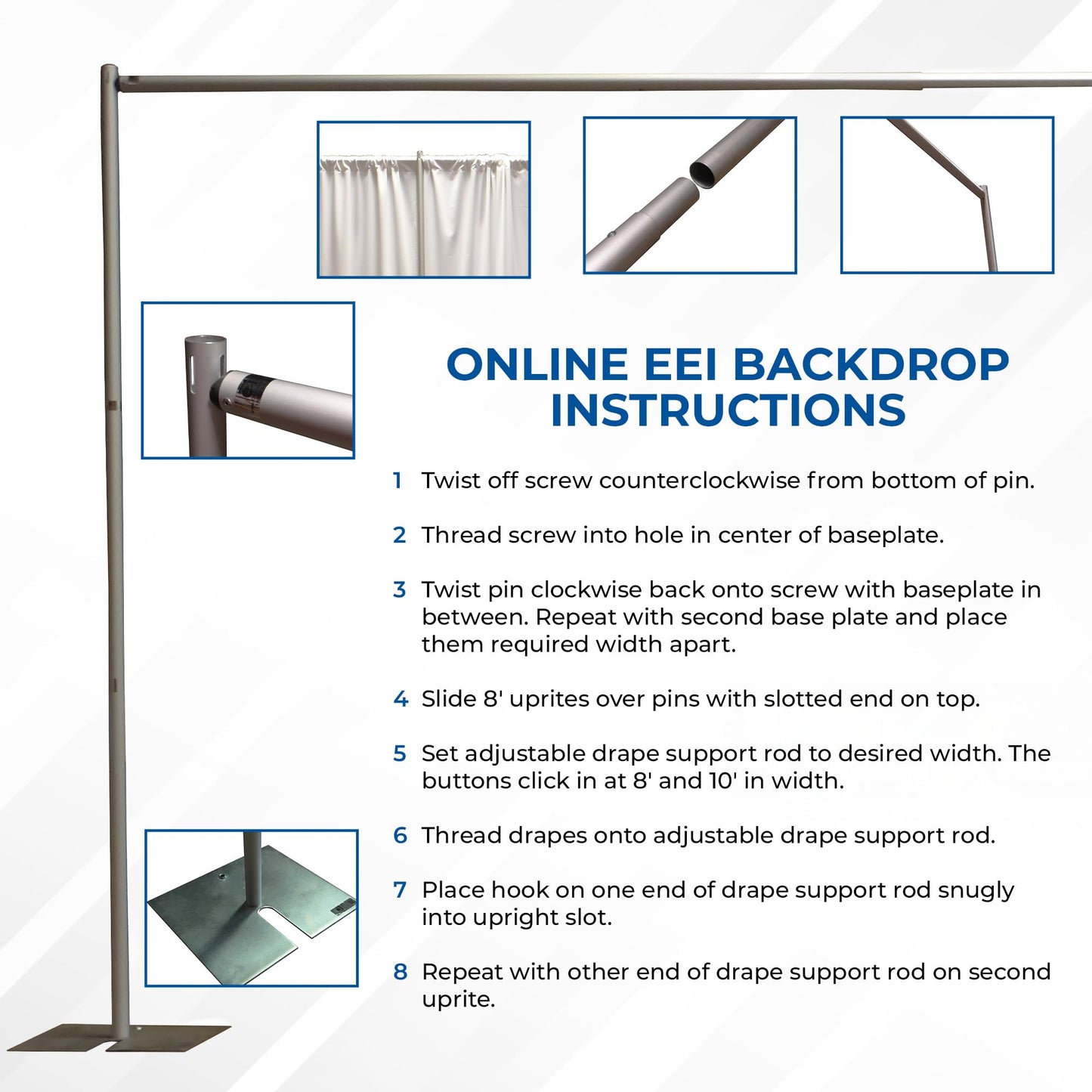 OnlineEEI8 Foot Tall Fixed Height Collapsible Pipe and Drape Backdrop Kit 8x50 (Black Drapes) (BBD9990850CDPR750)