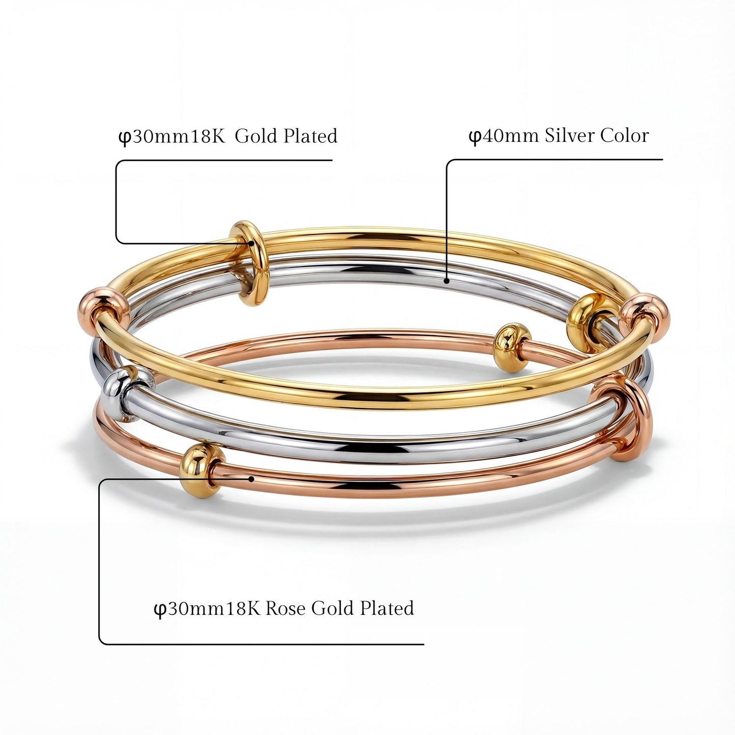 Musishiyu Gold Bracelets for Women Stacking Bangle - 18K Mixed Metal Tri-Color Rolling Interlocking Bands, Cubic Zirconia Fidget Anxiety Jewelry, Perfect Gifts for Mom Wife Grandma