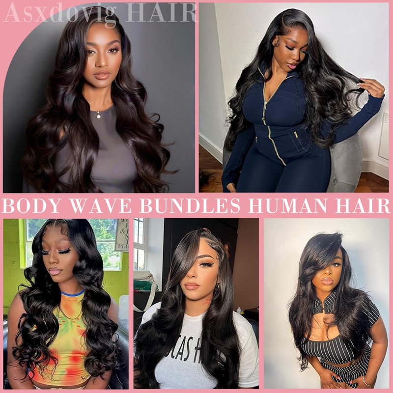 Asxdovig 12A Human Hair Bundles 10 12 14 Inch Body Wave Bundles Human Hair 100% Unprocessed Brazilian Virgin Weave 3 Bundle Real Natural Black Wet and Wavy Human Hair Extensions 1B Color for Women