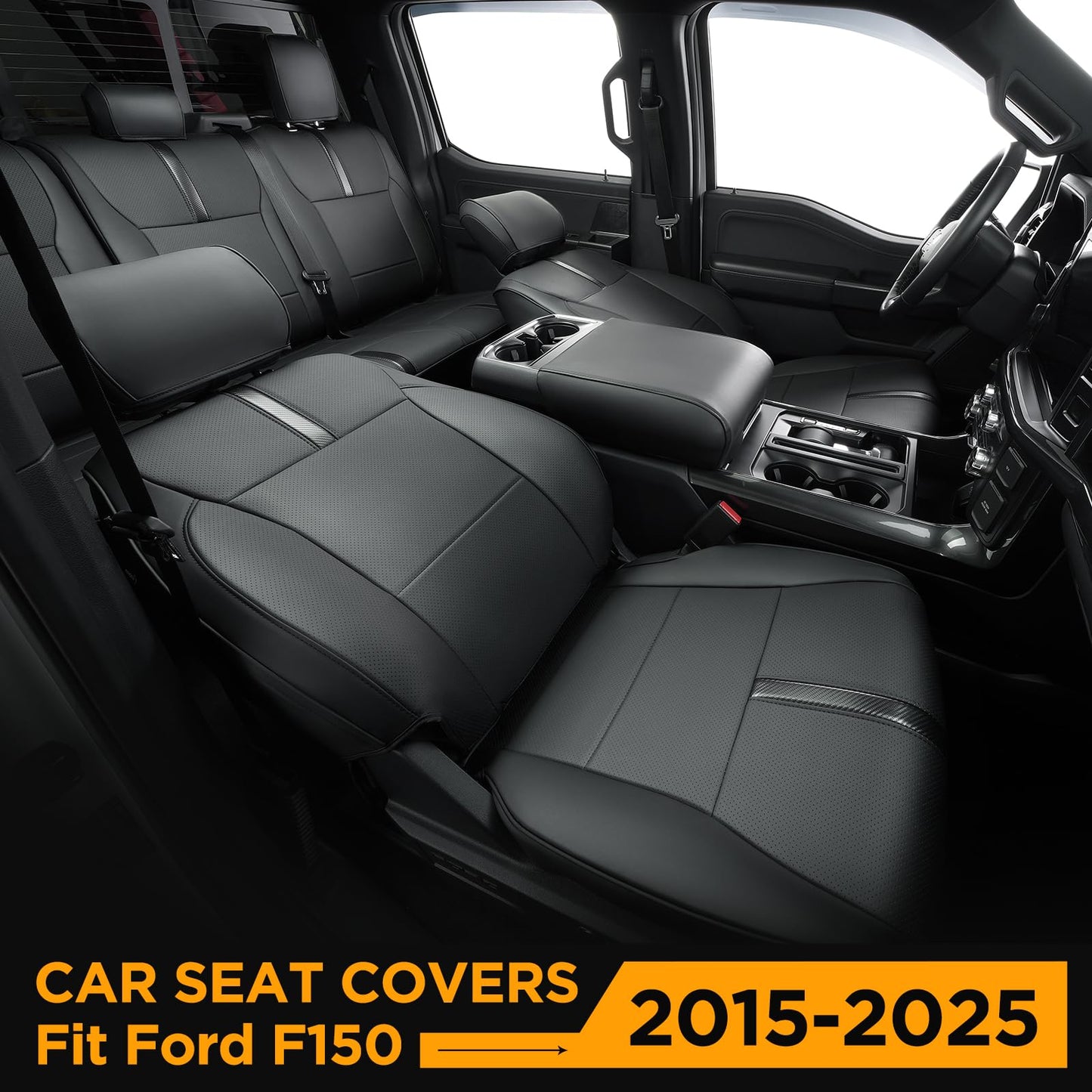 Super Cover® for Ford F150 Seat Covers,for 2015-2023 2024 2025 for F150 Leather Truck Seat Cover,for F150 Accessories 2016 2017 2018 2019 2020 2021 2022,Only Fit for XL/XLT 1st Row Bucket Seat