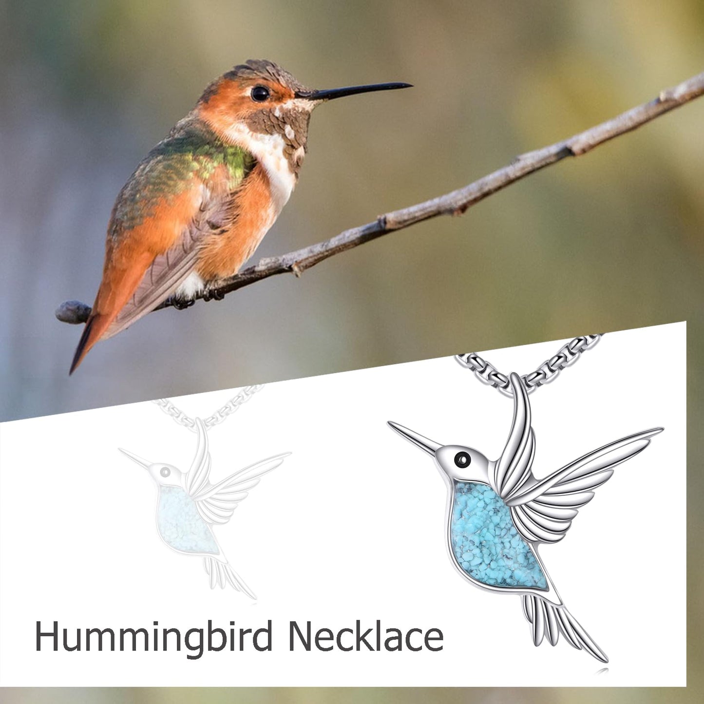 HKPATOP Hummingbird Necklace 925 Sterling Silver Turquoise Hummingbird Pendant Animal Jewelry Gift for Women