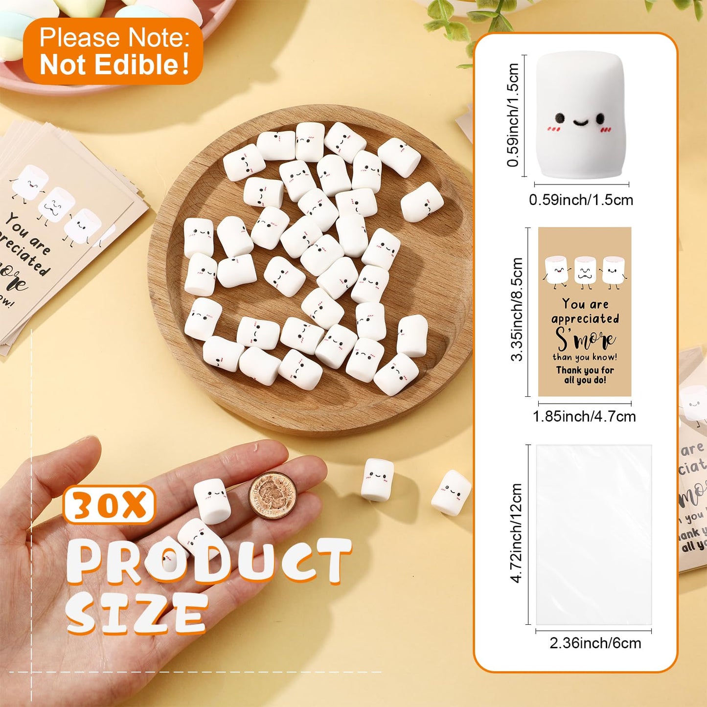 CroBlissful 100 Sets Inspirational Small Gifts Bulk Funny Cute Small Resin Marshmallow Smores with Thank You Card Appreciation Gifts for Office Teacher Coworker Staff Nurse Stress Fidget Toy