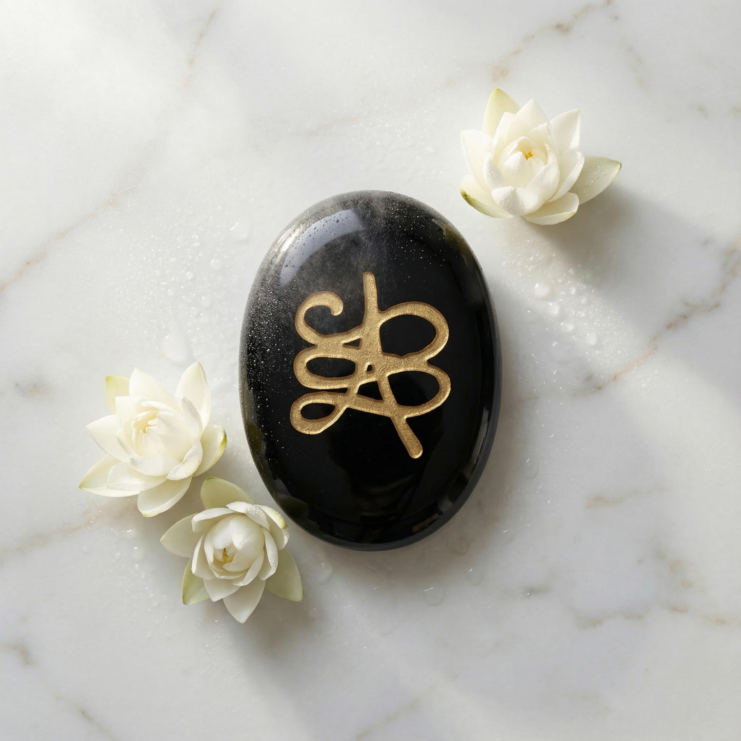 Trrystals Natural Gemstone Zibu Coin ā Reiki Healing Symbol, Energy Activation, Good Luck & Spiritual Protection Token (Black Obsidian)