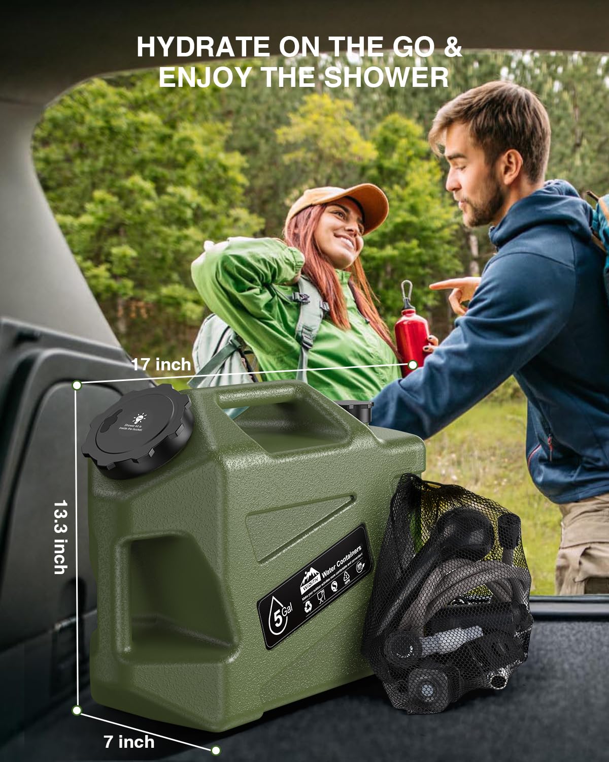 Widitn Portable Camping Shower with Water Jug, Electric Rechargeable Camping Shower, 5-Gallon Food Grade Water Containers, Outdoor Camp Pump for Hiking Beach, Travel, Pet Bath