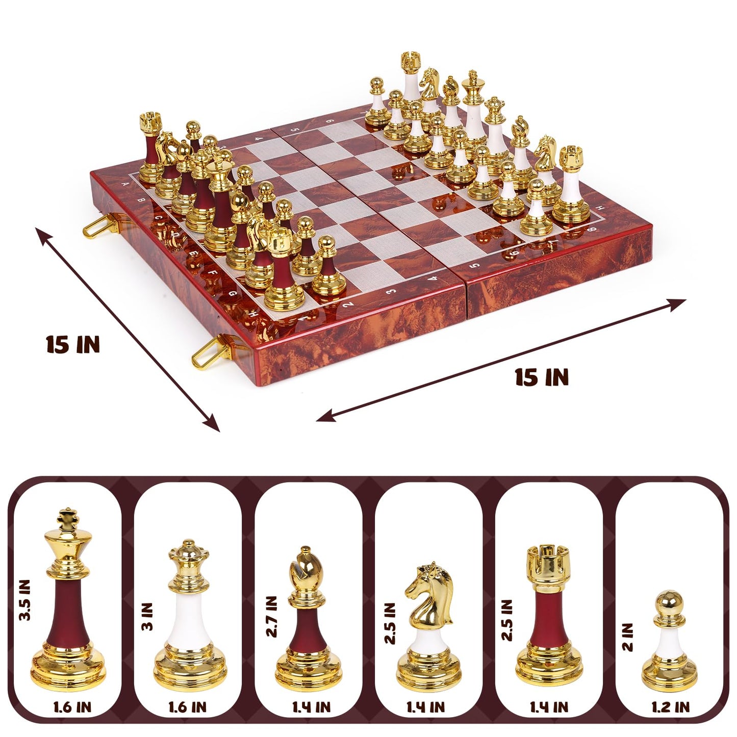 15 Inch Chess Set with Weighted Acrylic Chess Pieces – Tournament Size 3.5” King – Elegant Folding Chess Board for Adults and Kids, Professional Family Chess Board Game Set for Home, Office & Gift