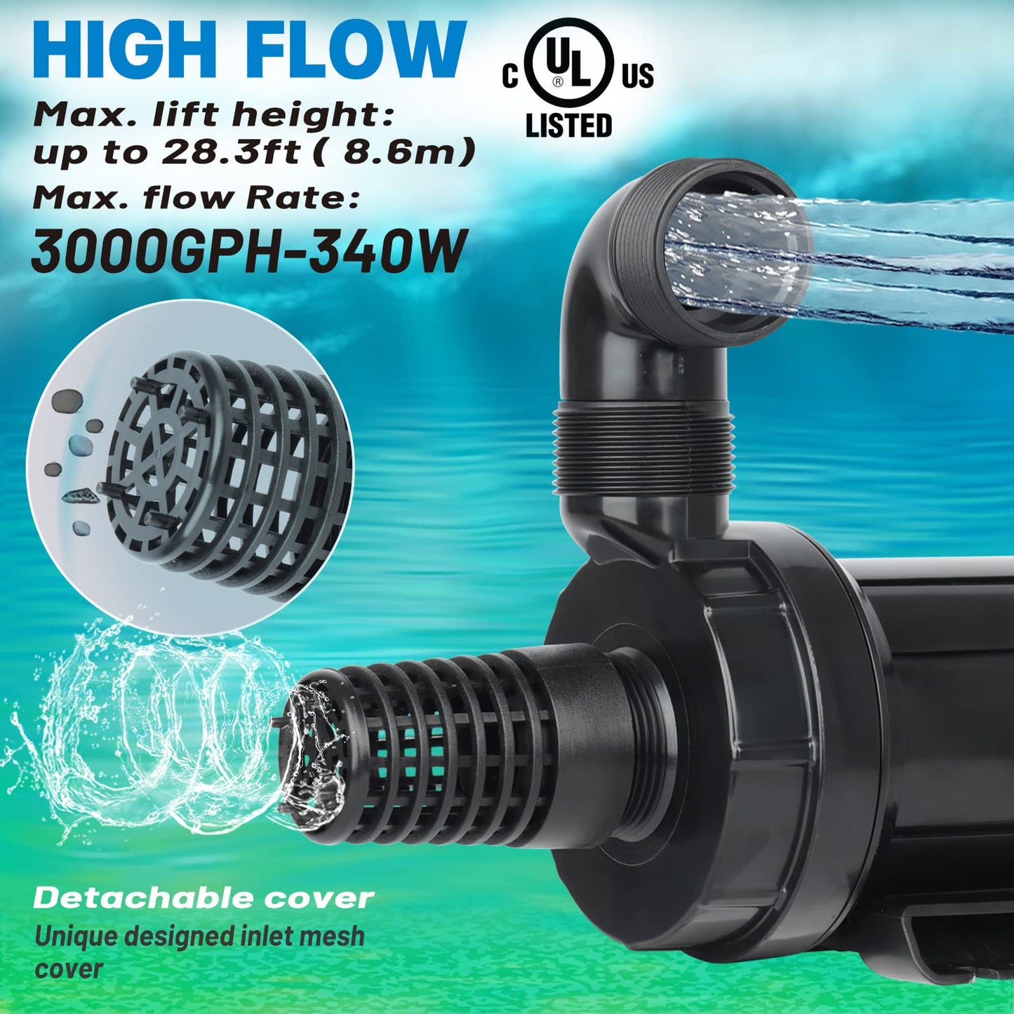 OYO WATER 3000GPH Pond Pumps Submersible Outdoor Inline Pump Pond High Head Water Pump for Garden Waterfall Fountain Water Circulation Pump for Koi Fish Pond