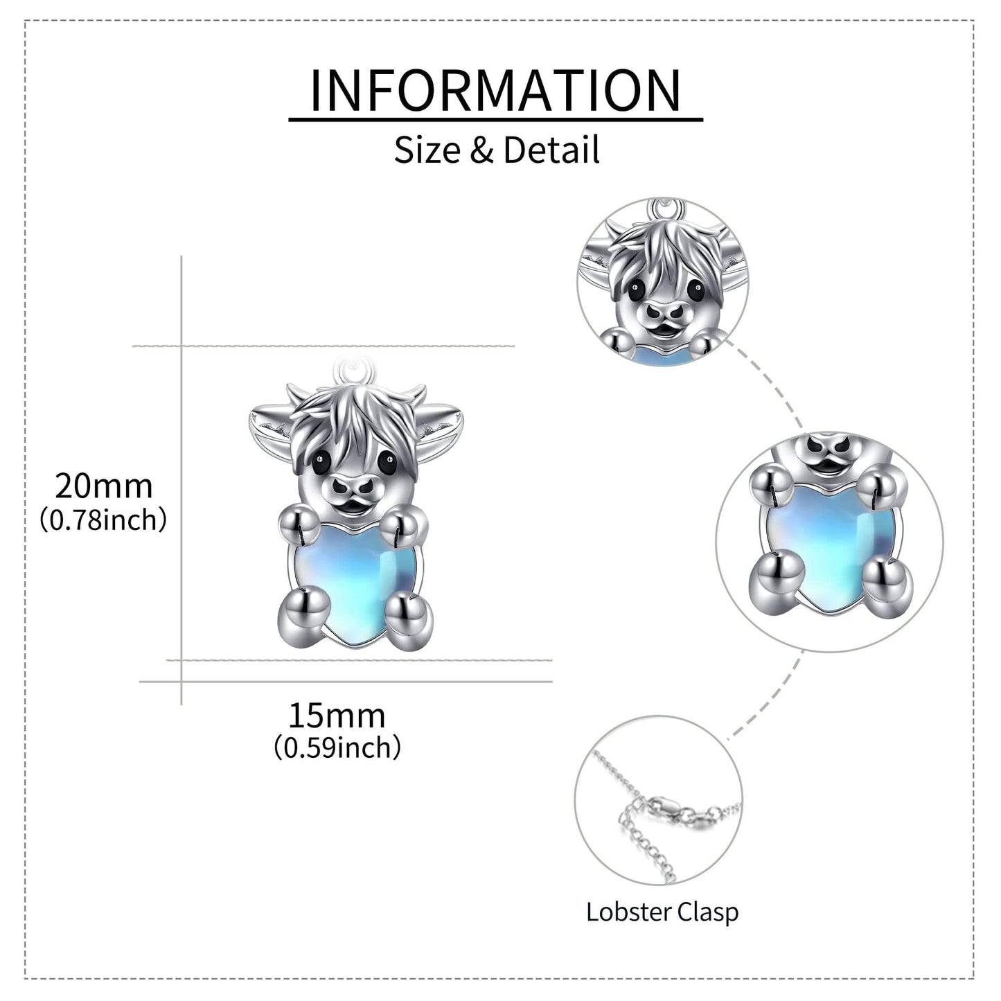 YAFEINI Highland Cow Necklace 925 Sterling Silver Moonstone Highland Cow Pendant Mother's Day Jewelry for Women Mom
