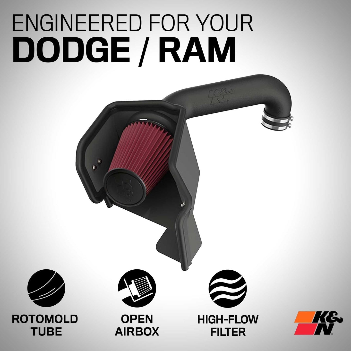 K&N Cold Air Intake System: High-Flow Air Filter, Increase Performance & Towing: Compatible with 2009-2023 RAM/DODGE 1500 Classic, 1500, 2500, 3500, 63-1561