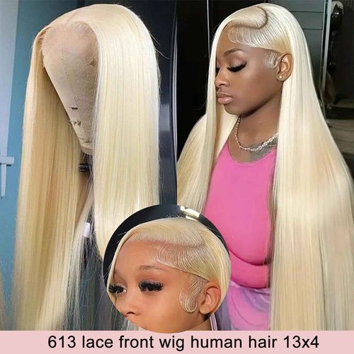 Myecool 613 Lace Front Wig Human Hair 13×4 Straight 613 HD Lace Frontal Human Hair Wigs for Women Pre Plucked Bleached Knots With Baby Hair (22Inch, 150% Density Blonde Wig)