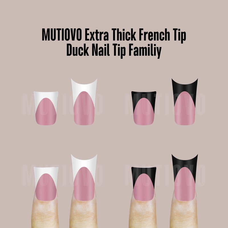 MUTIOVO White French Tip Duck Feet Nail Tips Full Cover for Press on Acrylic with Moon Curve, BERRY PINK Extra Thick Medim Long, Flare Wide Soft Gel Fake False Nail Extension x 15 Sizes 150 pcs