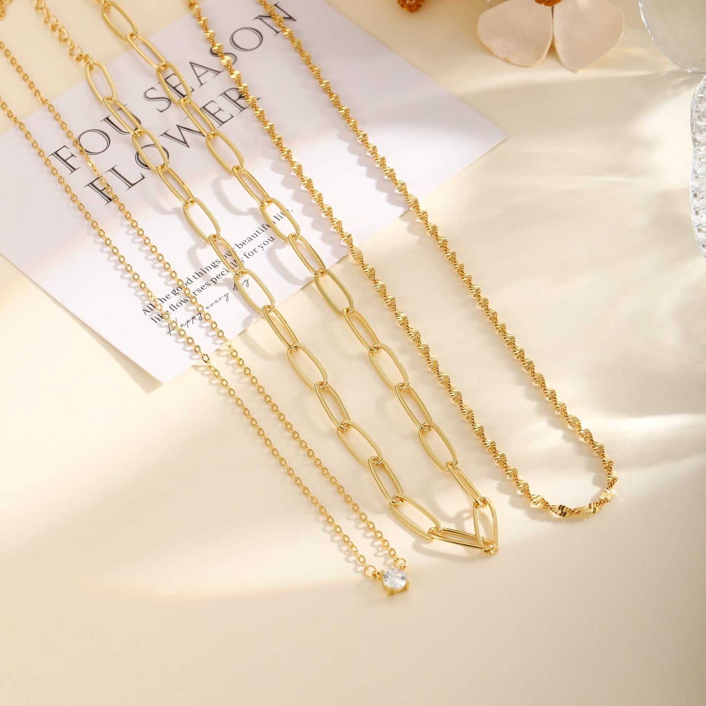 Hothrty Layered Gold/Silver Necklaces for Women 14K Gold Plated CZ Pendant Paperclip Choker Necklace Set Diamond Necklace Stack Trendy Simple Jewelry Gifts
