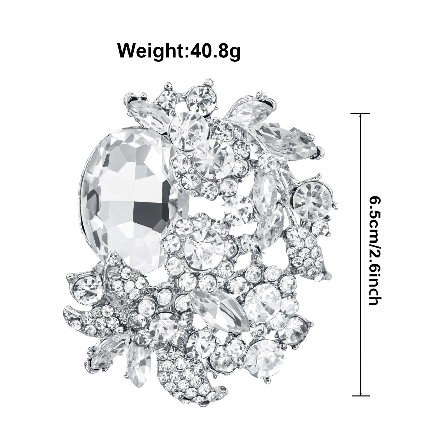 SELOVO Silver-Tone Flower Crystal Brooch Pin Rhinestone Brooch for Wedding Bridal Dress Suit Formal Accessories