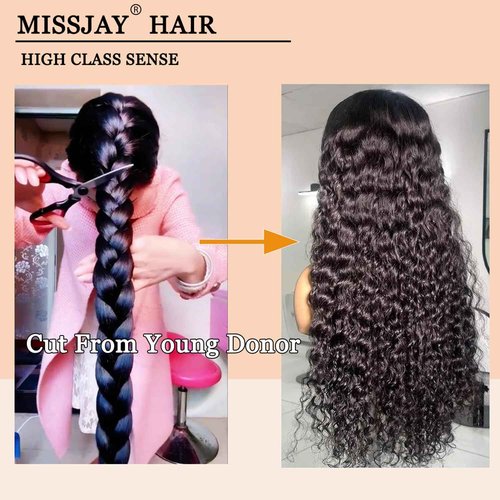MISSJAY Hair 22 Inch Deep Wave Lace Front Wig Human Hair 200% Density 13x6 Lace Front Wig with Baby Hair Pre Plucked Deep Curly Wig 100% Unprocessed Brazilian Virgin Hair Natural Color for Women