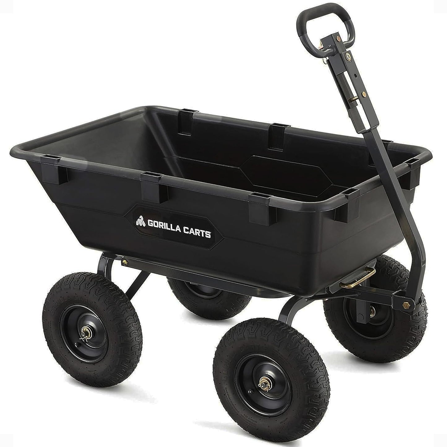 Gorilla Carts Heavy-Duty Poly Yard Dump Cart, 6 Cu Ft Tub, 1200 lb Haul Capacity, Black â Towable Utility Wagon with Quick-Release Dumping & Pneumatic Tires for Landscaping and Gardening