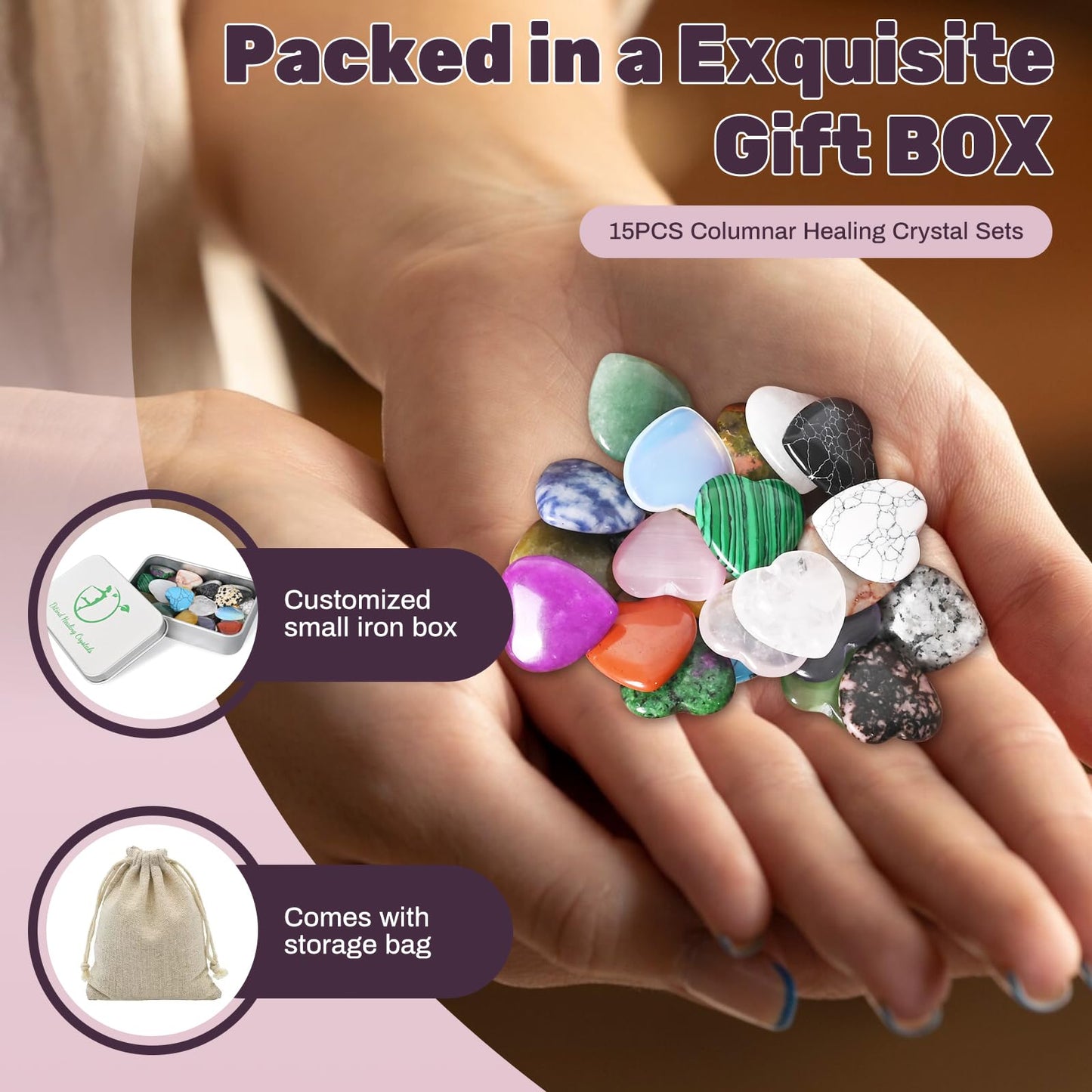 Ditind 15PCS Mixed Color Heart Healing Crystals – Handcrafted Gemstones for Meditation, Chakra Balancing, Energy Healing & Witchcraft, Crystals and Healing Stones for Positive Vibes