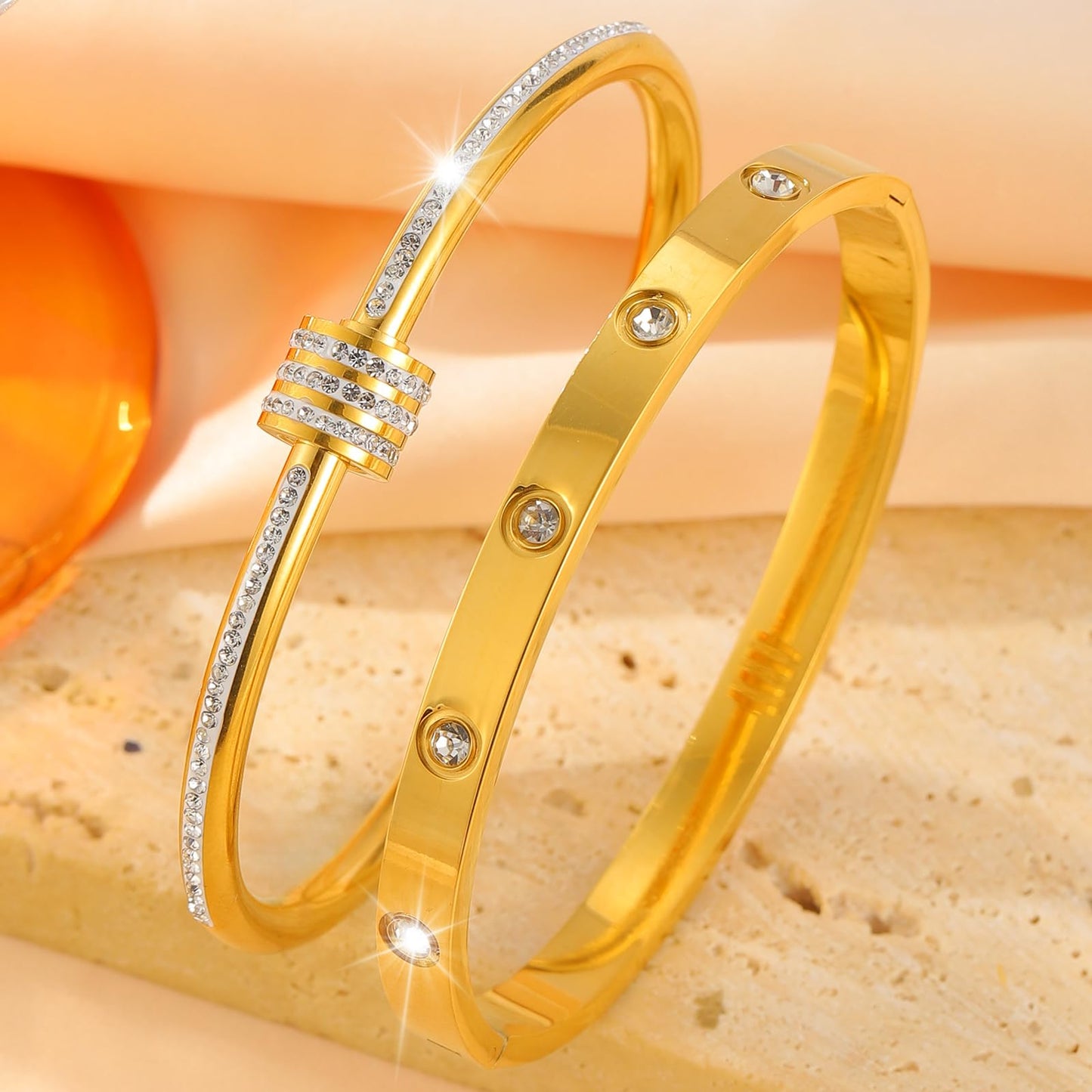 Camhanno Gold Bangles for Women - Stainless Steel Love & Friendship Bracelet Set with Gift Box | Daily Wear & Party Jewelry