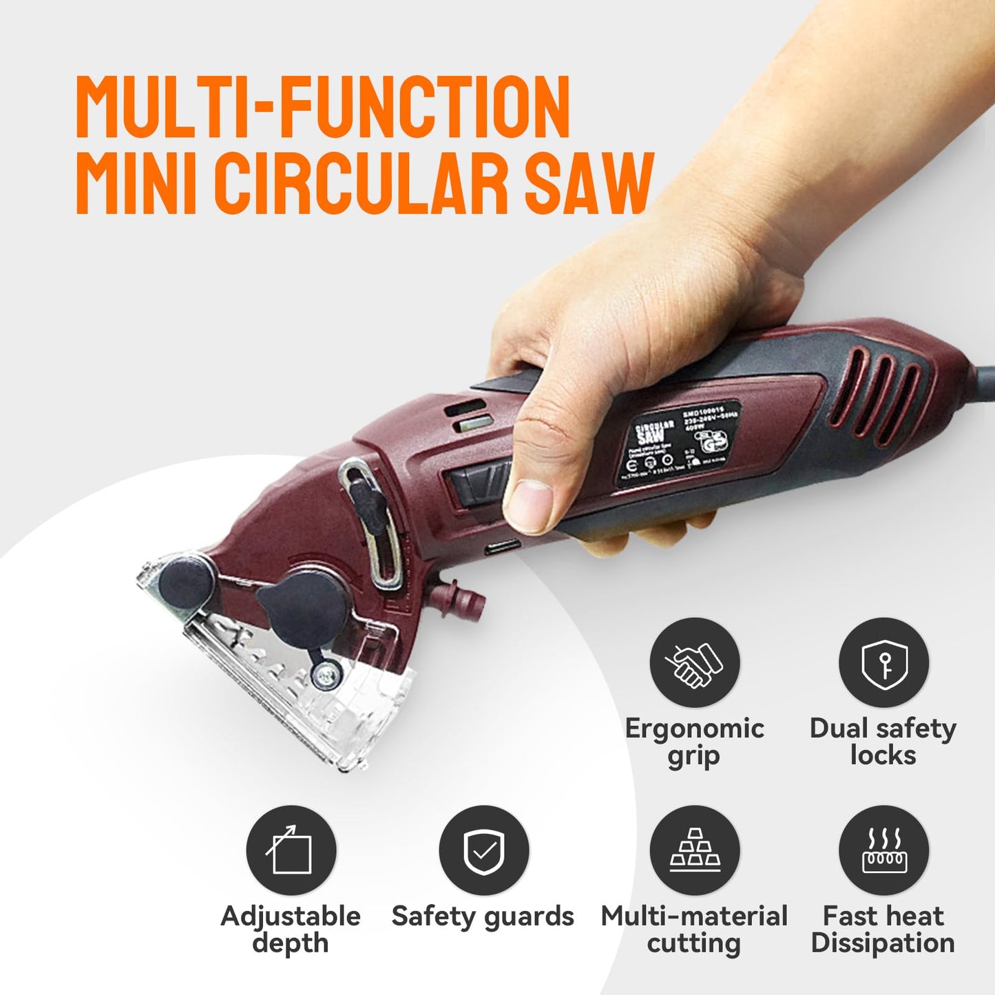 BRZOXIN Mini Circular Saw Set, Handheld Circular Saw Corded 3400RMP 400W 110V Max Cutting Depth ½ Inch/12mm w/6 Blades, Multifunction Compact Circular Saw for Wood Drywall Tile Soft Metal PVC Pipe