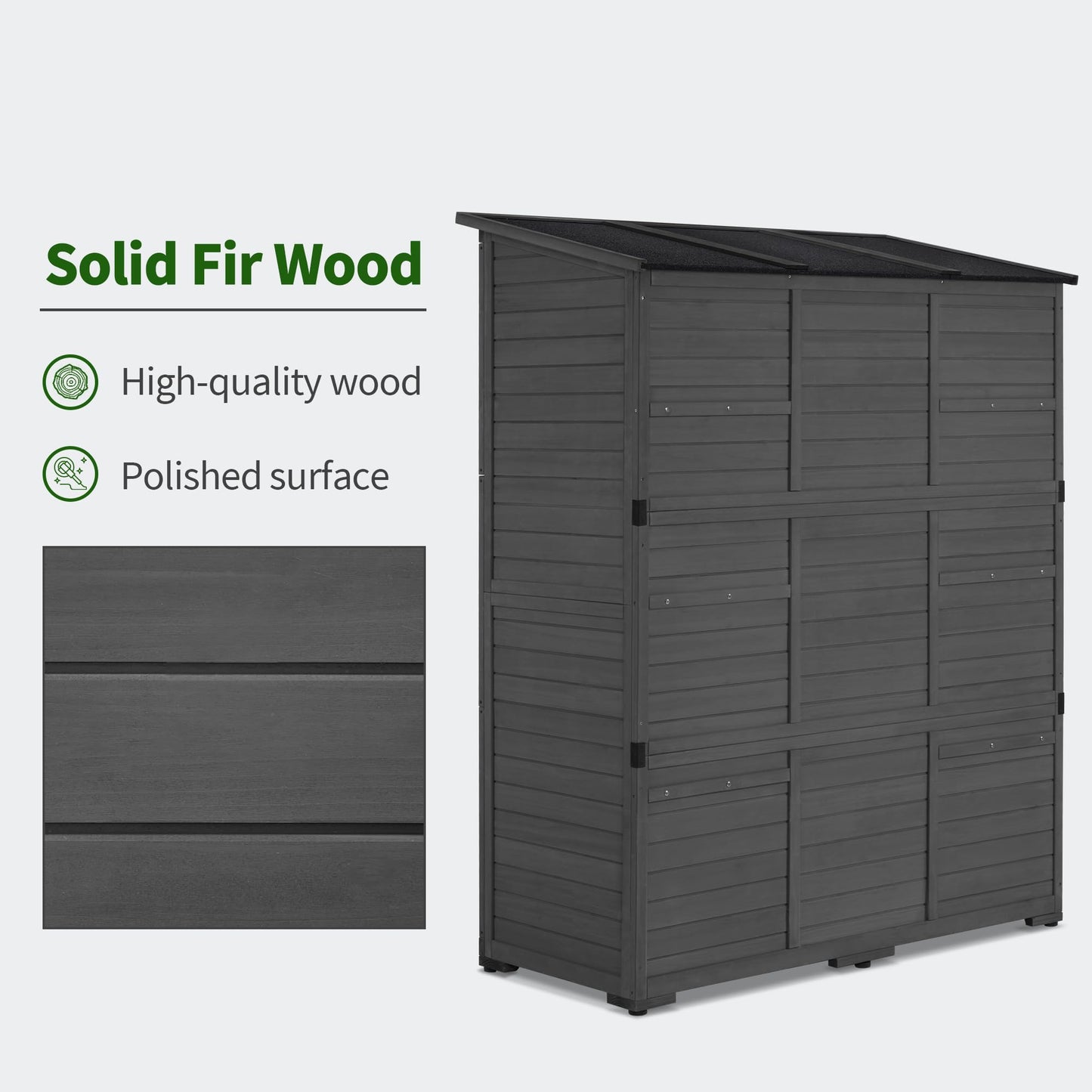 Macrout Large Outdoor Storage Cabinet with 6 Shelves (4.8 x 2.2 x 6.5 ft), Outside Storage Shed with Lock, Wooden Garden Shed for Yard Patio Lawn, 1738 (Gray)