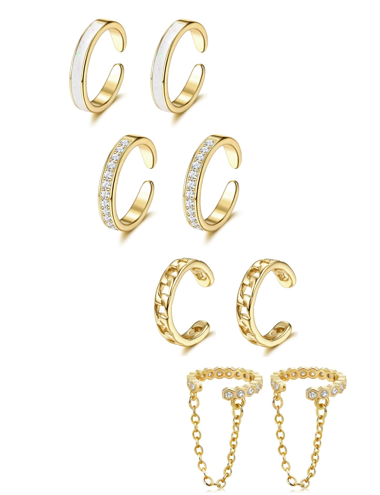 4 Pairs Ear Cuffs Non Piercing - 14K Gold Plated Ear Cuffs Earrings for Women Trendy Ear Cuff for Non Pierced Ears Clip On Carrtilage Earring Lightweight Adjustable Fake Earrings Set Trendy