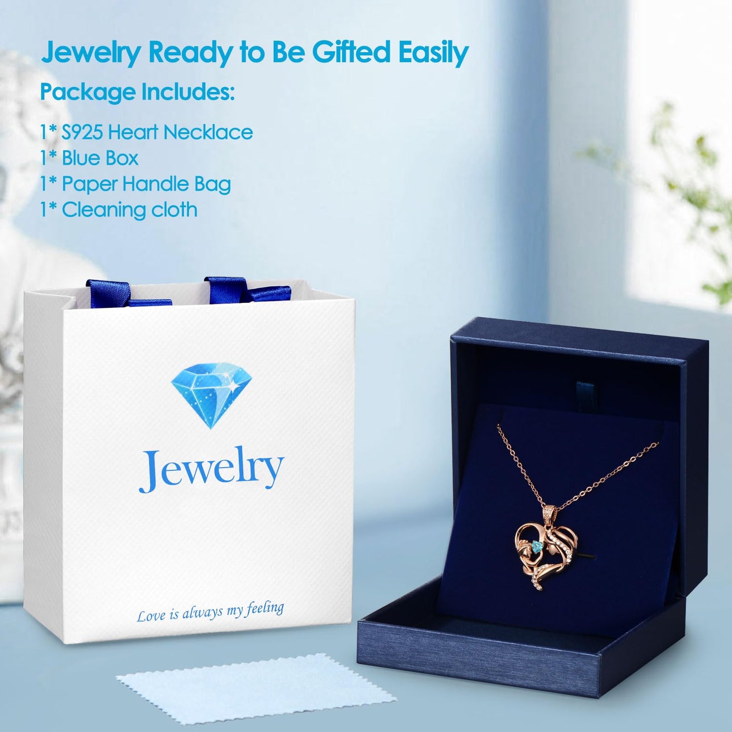 Zifeel Mothers Day Gifts for Mom Wife Her Grandma, S925 Sterling Silver Birthstone Necklaces Jewelry for Women, Mother's Day Love Heart Pendant Necklace for Anniversary Birthday Christmas Day