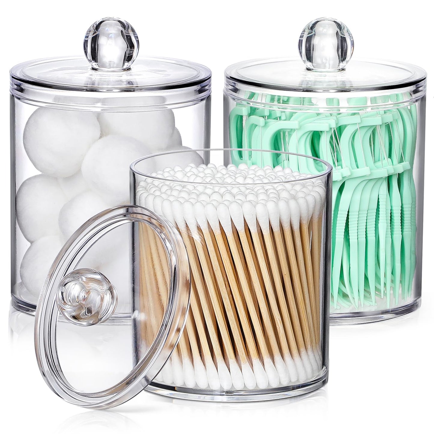 AOZITA - Paquete de 4 dispensadores para Qtip, bolas, almohadillas de algodón, púas de hilo dental. Tarros de boticario, accesorios esenciales de baño, organizador de maquillaje de tocador