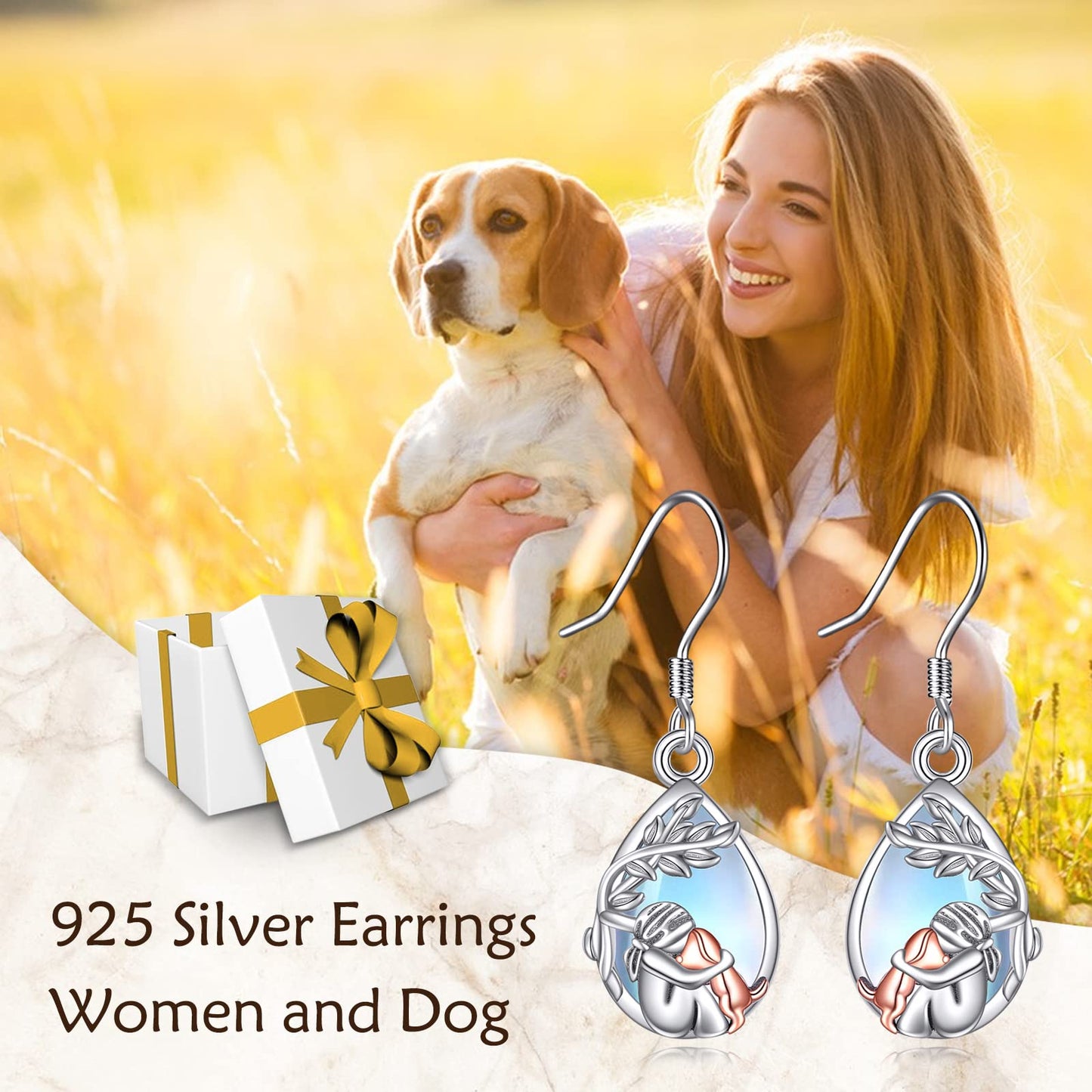 YFN Dog Earrings 925 Sterling Silver Teardrop Moonstone Animal Dog Earrings Jewelry Gifts for Women Pet Lover
